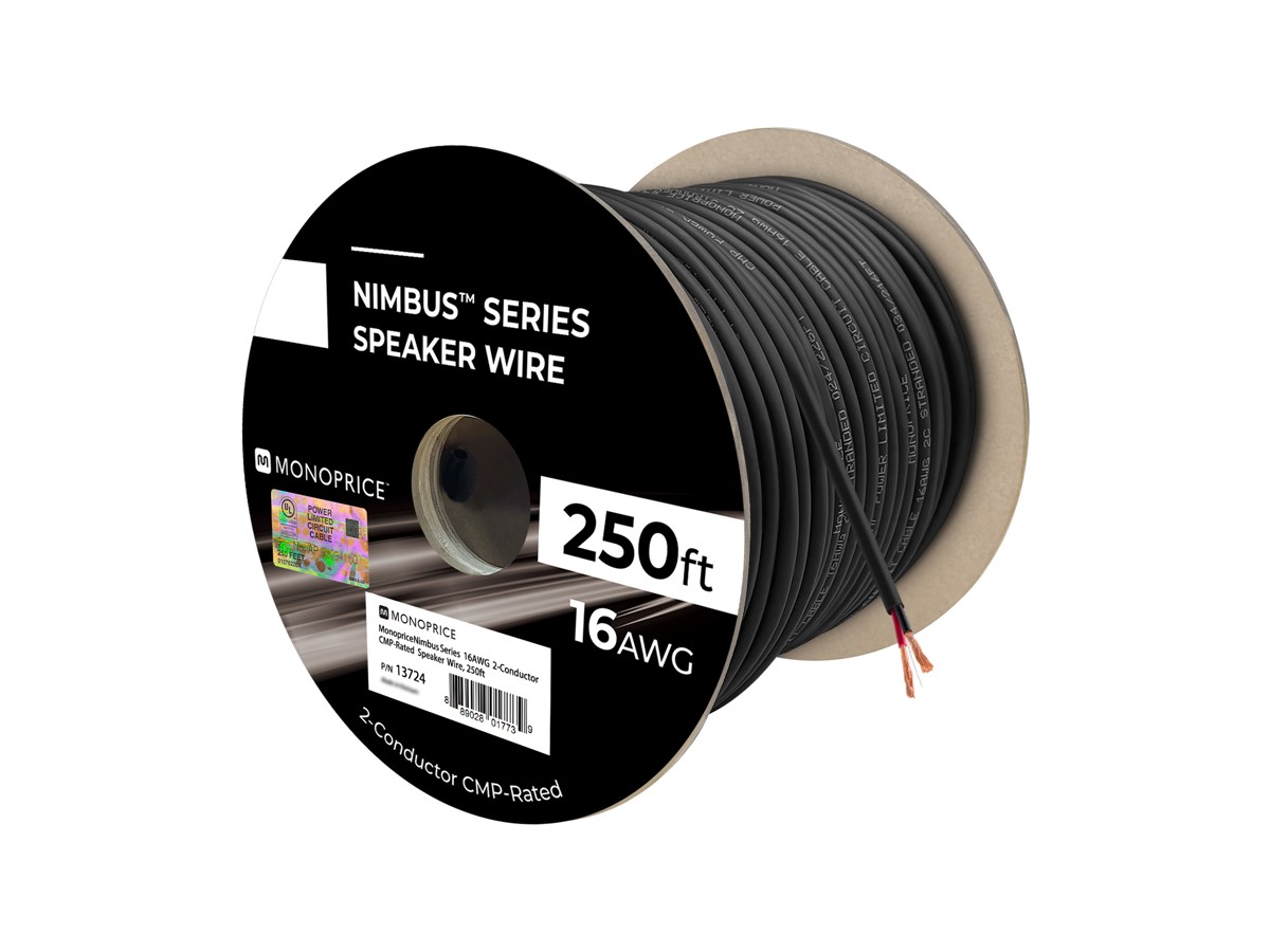 Monoprice Speaker Wire, CMP Rated, 2-Conductor, 16AWG, 250ft, Black ...