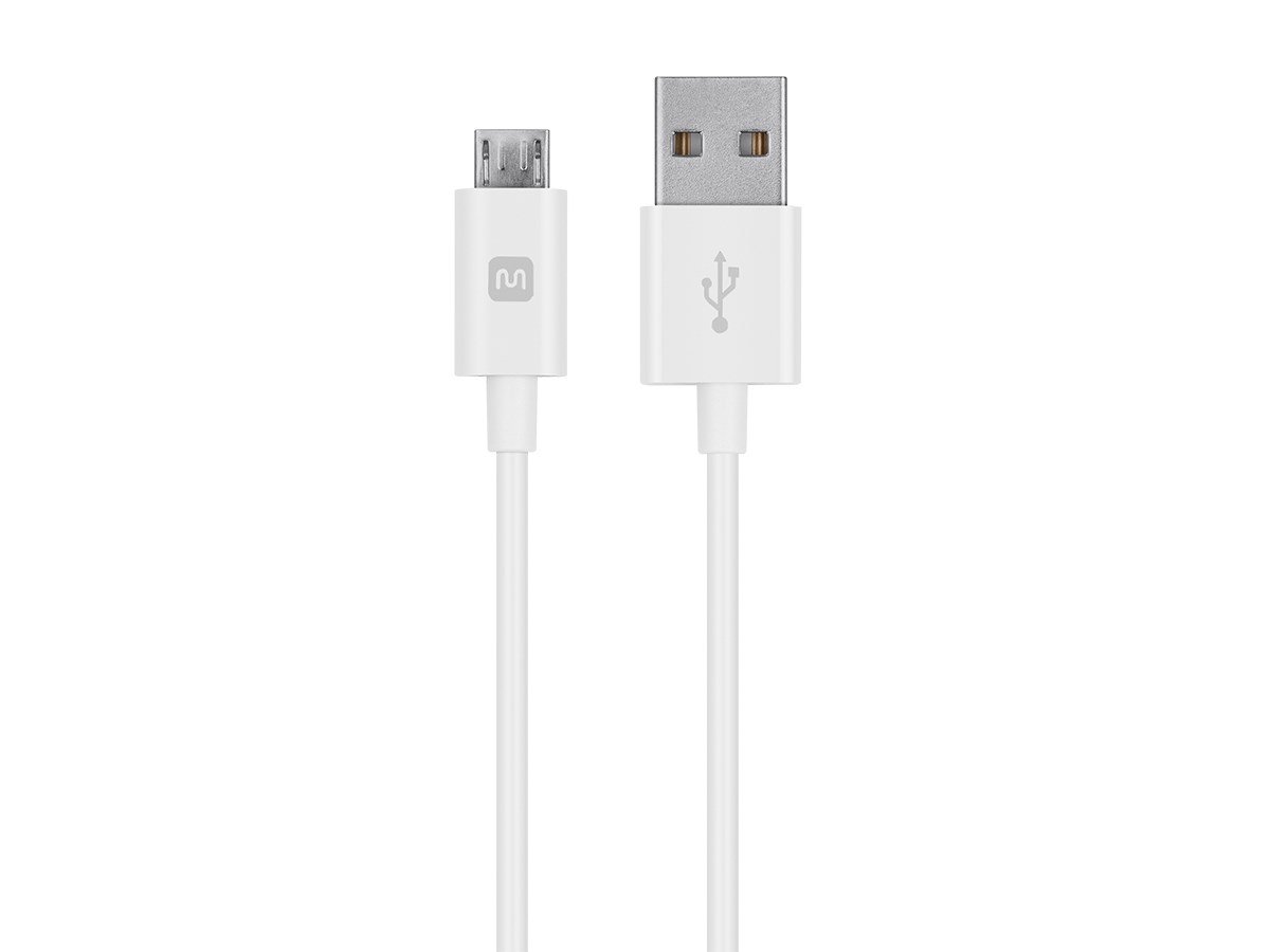 Monoprice Select Series USB-A to Micro B Cable, 2.4A, 22/30AWG, White, 15ft - main image
