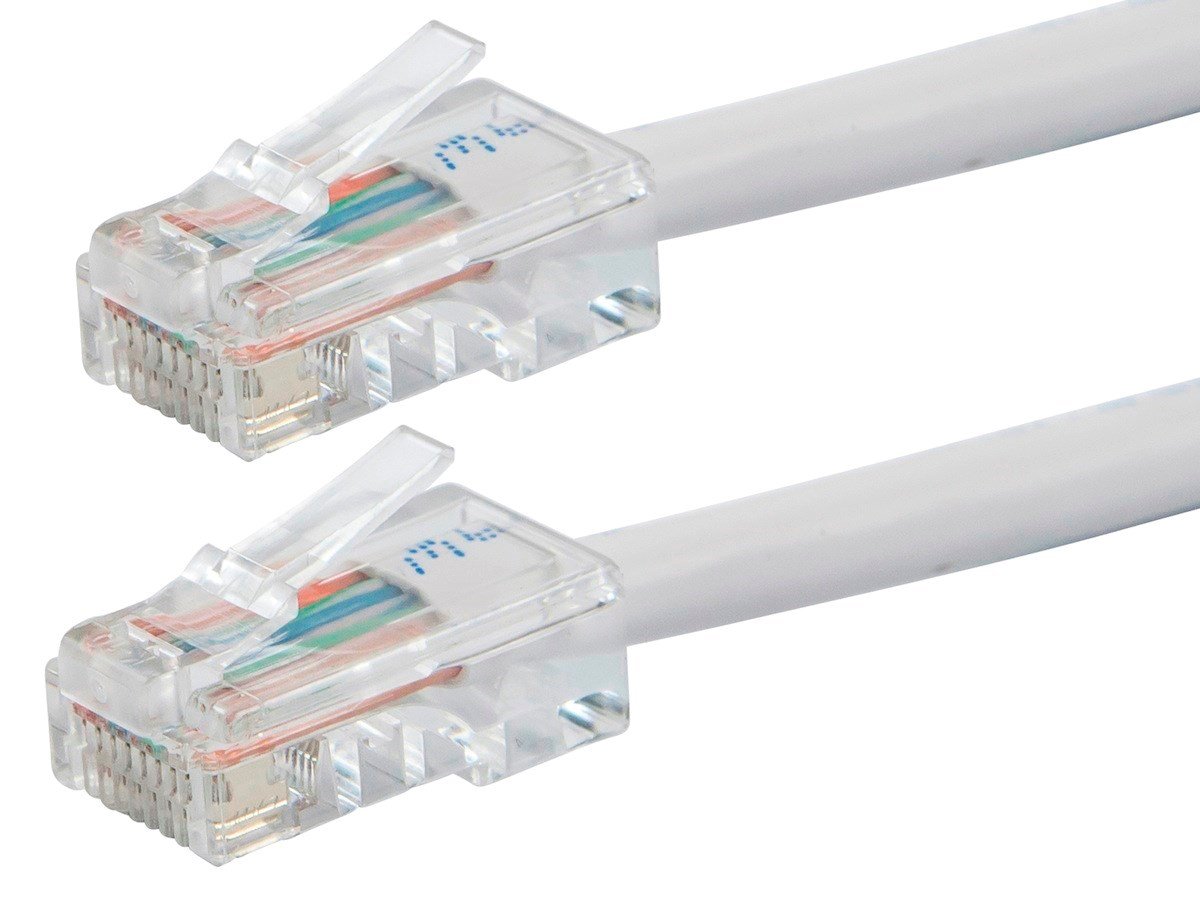 Monoprice Cat6 1ft White Patch Cable, UTP, 24AWG, 550MHz, Pure Bare Copper, RJ45, Zeroboot Series Ethernet Cable