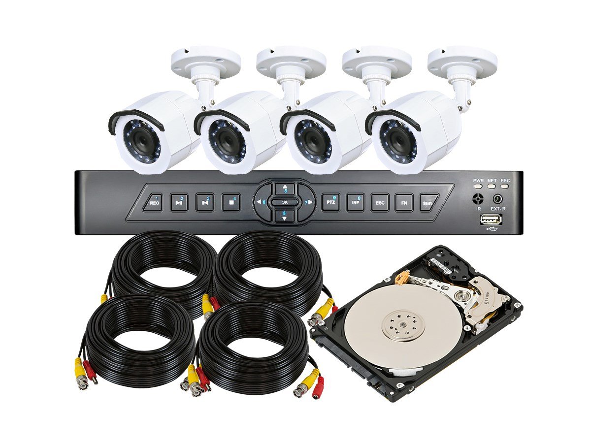 Monoprice 4-Channel DVR Kit with 4x 720p Infrared Cameras, 4x 50 ft. Siamese Camera Cables, and a 500GB Hard Drive - main image
