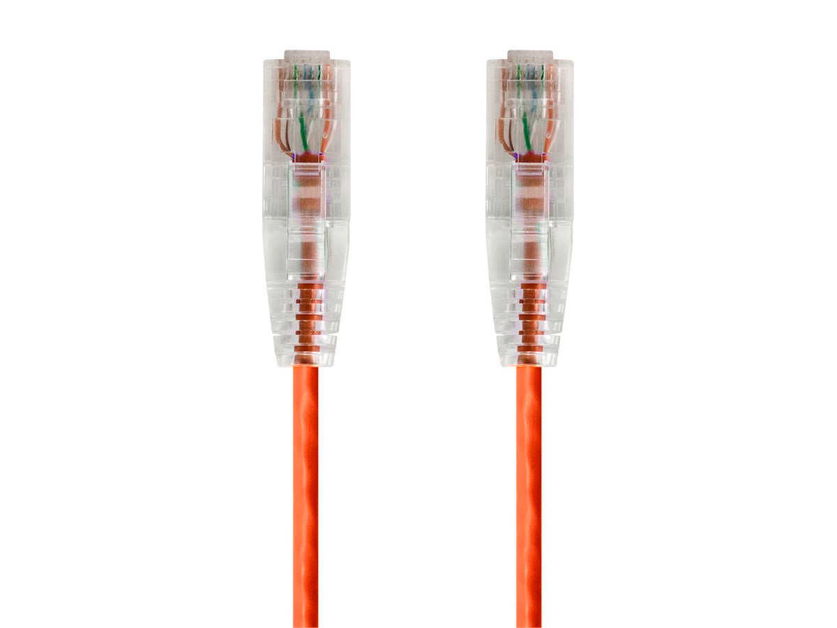 Monoprice SlimRun Cat6 Ethernet Patch Cable, Snagless RJ45, Stranded, 550MHz, UTP, Pure Bare Copper Wire, 28AWG, 1ft, Orange - main image