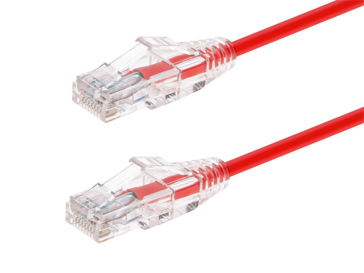 Monoprice SlimRun Cat6 Ethernet Patch Cable, Snagless RJ45, Stranded, 550MHz, UTP, Pure Bare Copper Wire, 28AWG, 7ft, Red