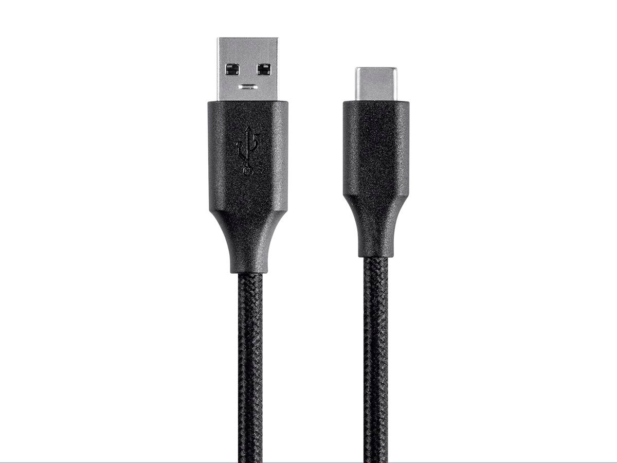 Monoprice Palette Series USB Type-C to USB Type-A 2.0 Cable - 480Mbps, 2.4A, Braided, Black, 3ft - main image