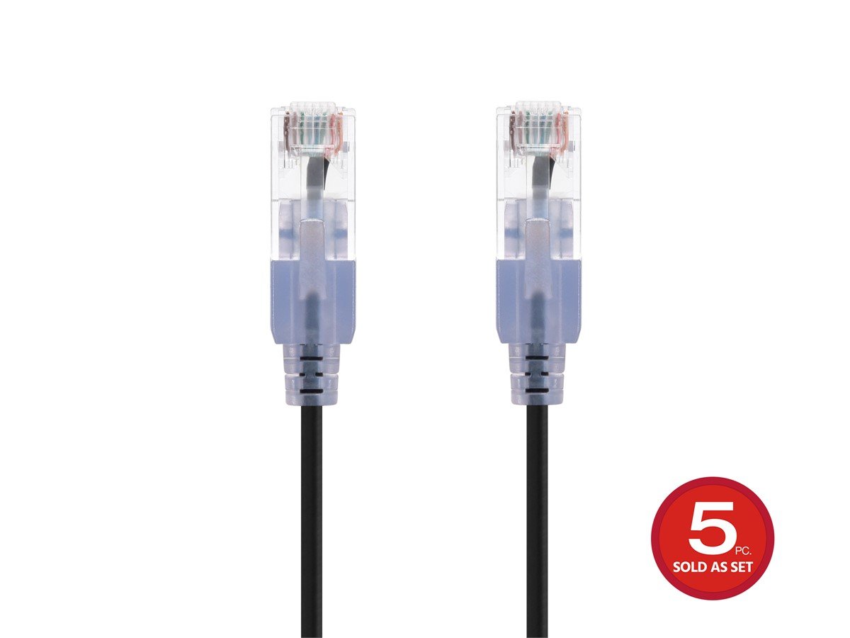 Photos - Ethernet Cable Monoprice Cat6A 7ft Black 5-Pk Patch Cable, UTP, 30AWG, 10G, Pur 