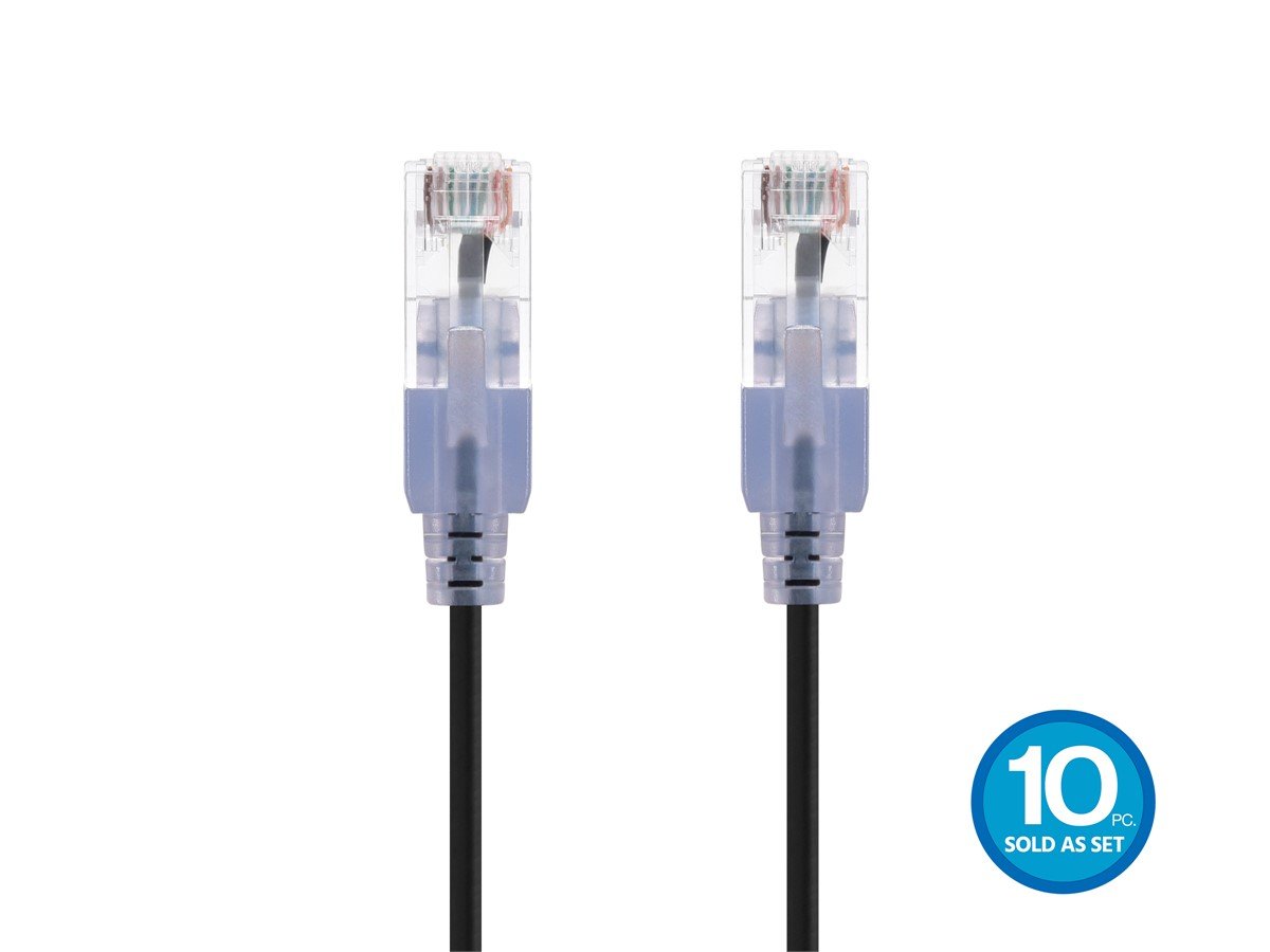 Photos - Ethernet Cable Monoprice Cat6A 3ft Black 10-Pk Patch Cable, UTP, 30AWG, 10G, Pu 