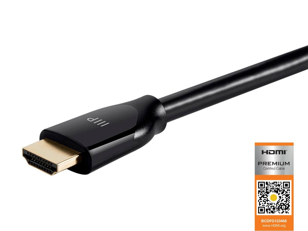 Monoprice Certified Premium HDMI Cable HDR 28AWG 18Gbps 6 Feet YUV 4:4:4 Dual Video Stream Black 4K@60Hz 