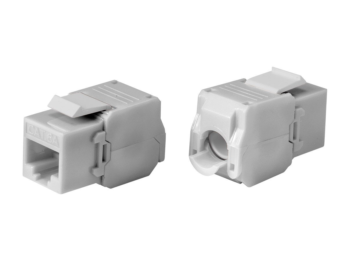 Monoprice Cat6A RJ45 Toolless 180-Degree Keystone Jack for 22-24AWG Solid Wire, White - main image