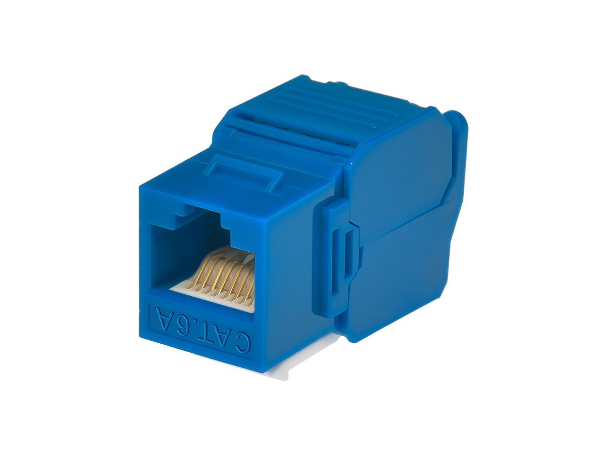 Monoprice Cat6A RJ45 Toolless 180-Degree Keystone Jack for 22-24AWG Solid Wire, Blue - main image