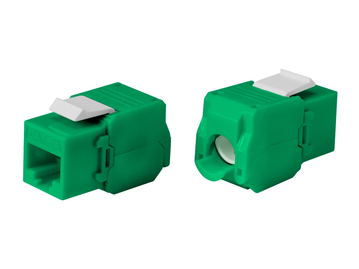 Monoprice Cat6A RJ45 Toolless 180-Degree Keystone Jack for 22-24AWG Solid Wire, Green - main image