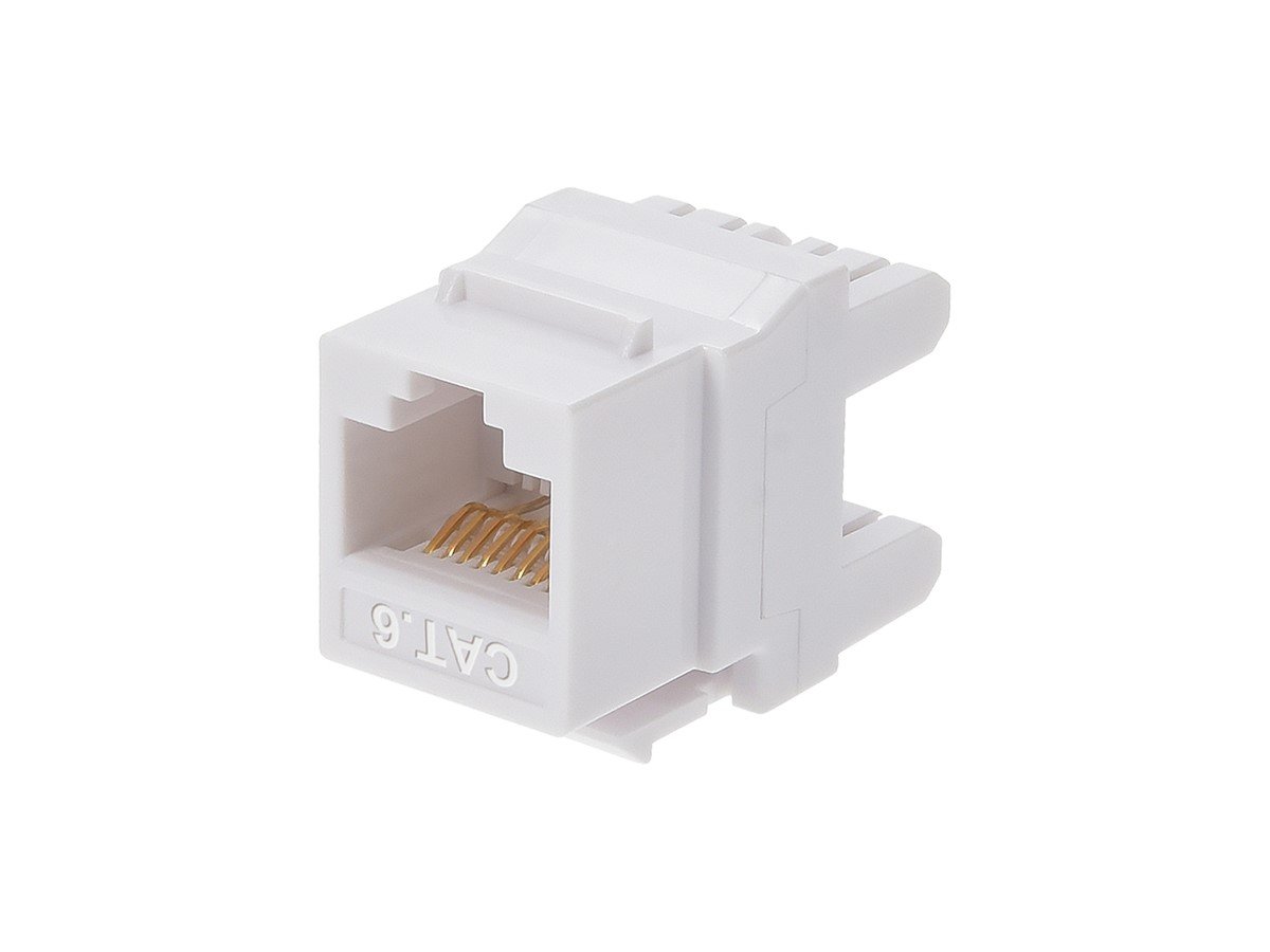 Monoprice Cat6 Punch Down Short Body 180-Degree Keystone Jack for 22-24AWG Solid Wire, White - main image