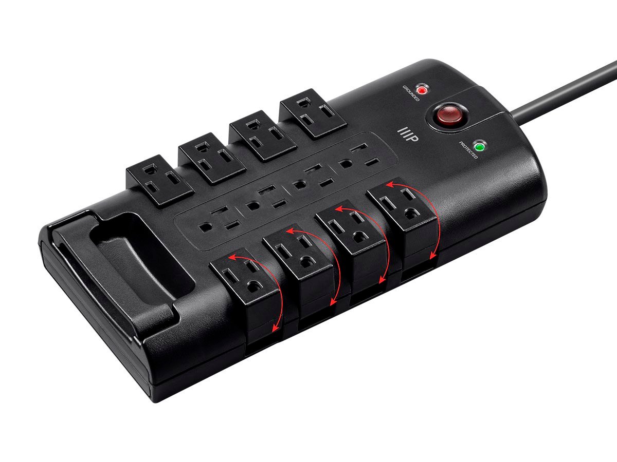 Monoprice 12 Outlet Rotating Power Strip Surge Protector Block 10ft Cord, 4320 Joules, Clamping Voltage 330V - main image