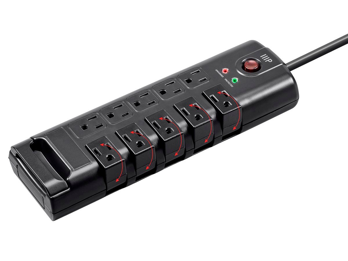 Monoprice 10 Outlet Rotating Power Strip Surge Protector Block 8ft Cord, 2880 Joules, Clamping Voltage 330V - main image