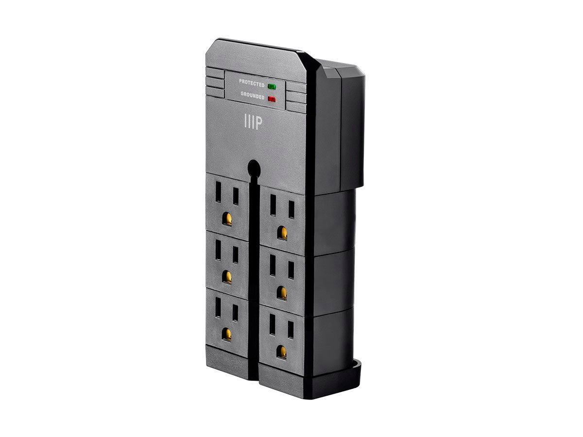 6 Outlet Surge Protector 2160 Joules Wall Tap Adapter Plug 90° Rotating Sockets
