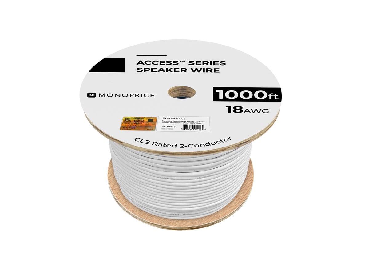 Monoprice Speaker Wire, CL2 Rated, 2-Conductor, 18AWG, 1000ft