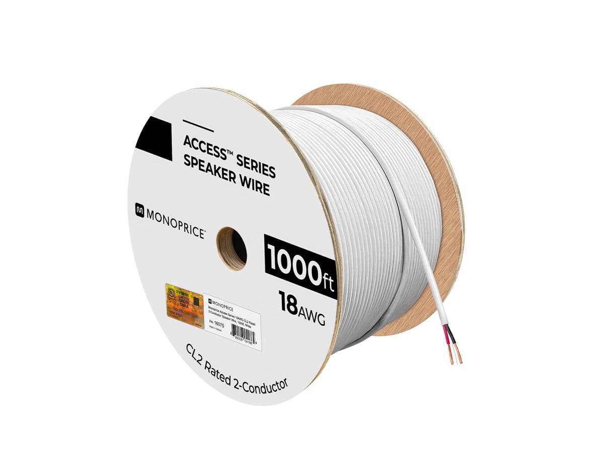 Monoprice Speaker Wire, CL2 Rated, 2-Conductor, 18AWG, 1000ft