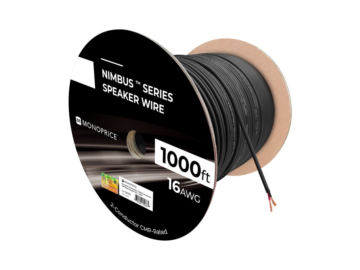 Monoprice Speaker Wire, CMP Rated, 2-Conductor, 16AWG, 1000ft