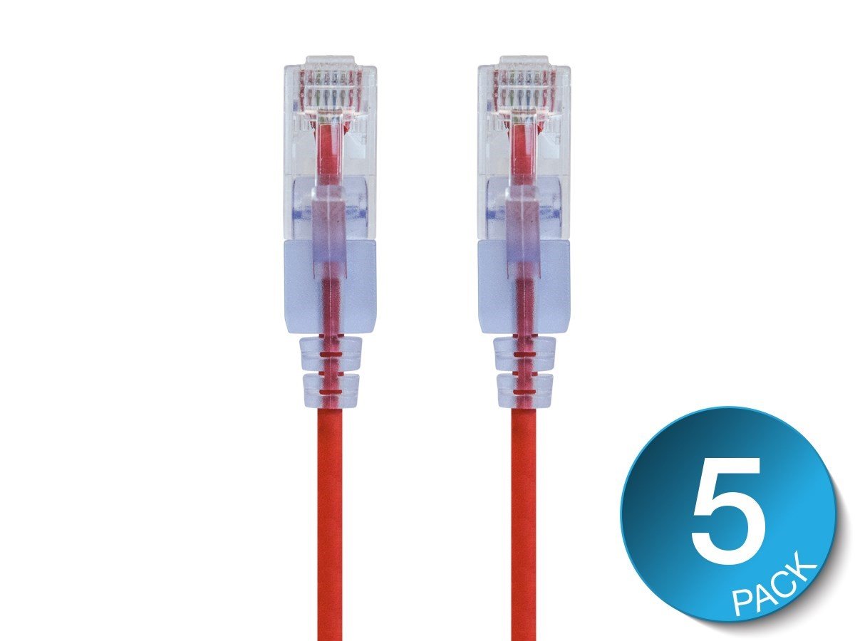 Photos - Ethernet Cable Monoprice Cat6A 3ft Red 5-Pk Patch Cable, UTP, 30AWG, 10G, Pure 
