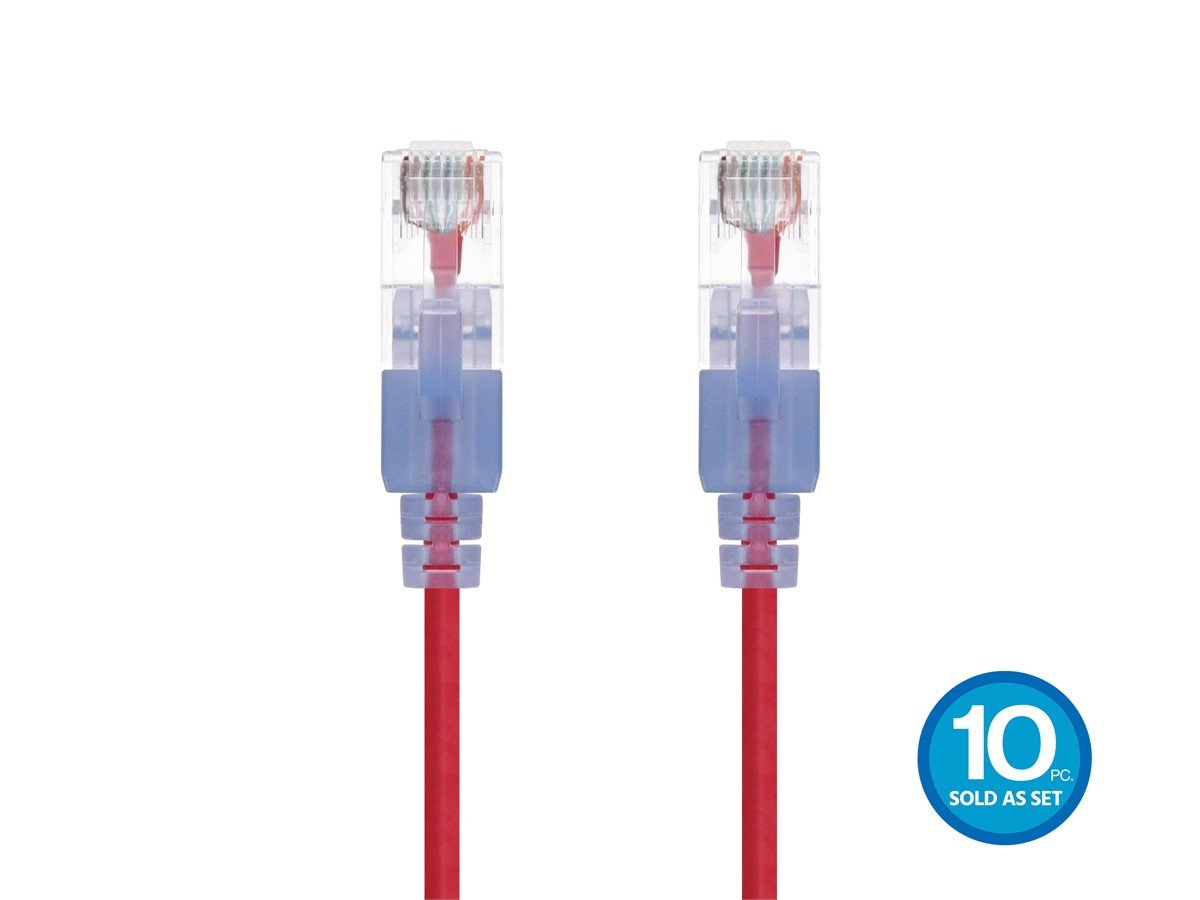 Photos - Ethernet Cable Monoprice Cat6A 1ft Red 10-Pk Patch Cable, UTP, 30AWG, 10G, Pure 