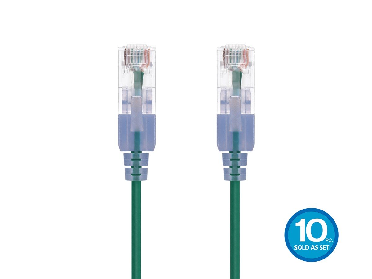 Photos - Ethernet Cable Monoprice Cat6A 1ft Green 10-Pk Patch Cable, UTP, 30AWG, 10G, Pu 