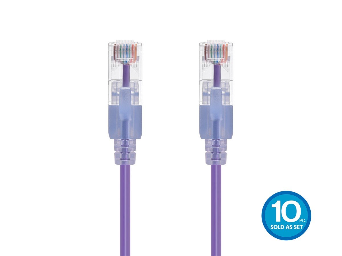 Photos - Ethernet Cable Monoprice Cat6A 1ft Purple 10-Pk Patch Cable, UTP, 30AWG, 10G, P 