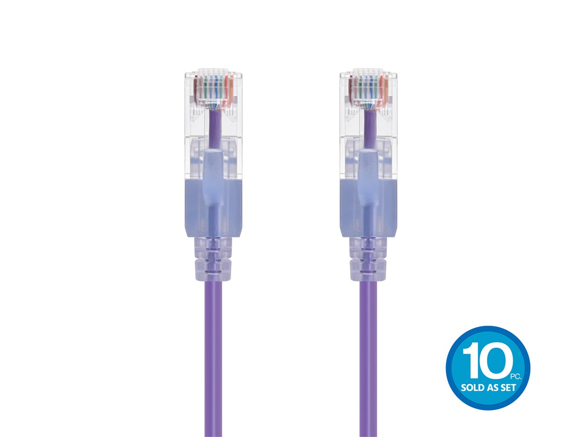 Photos - Ethernet Cable Monoprice Cat6A 7ft Purple 10-Pk Patch Cable, UTP, 30AWG, 10G, P 