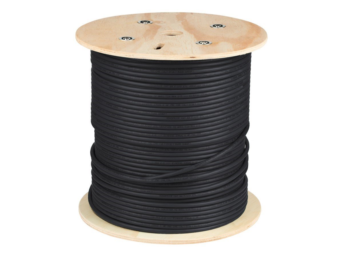 Monoprice Cat6A 1000ft Black CMR UL Bulk Cable TAA Shielded (F/UTP) Solid  23AWG 550MHz 10G Pure Bare Copper Spool in Box Bulk Ethernet Cable