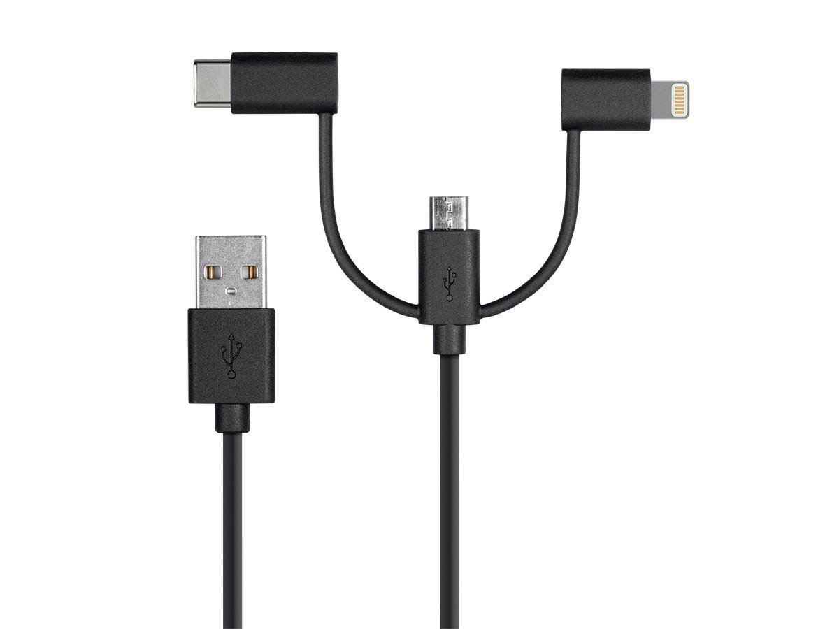 Monoprice Apple MFi Certified USB to USB Micro Type-B USB Type-C  Lightning 3-in-1 Charge and Sync Cable, 3ft Black