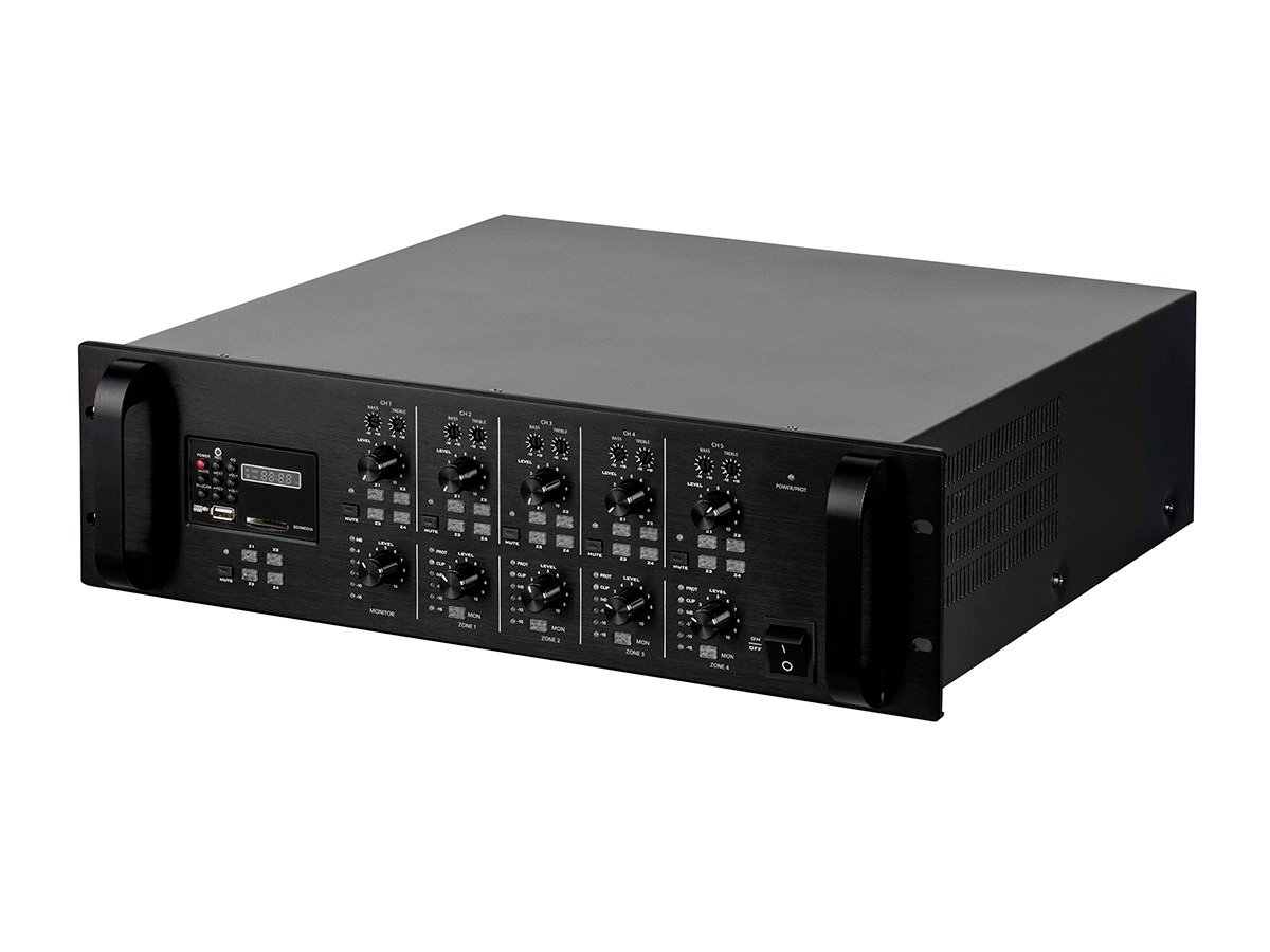 Monoprice Commercial Audio 4x120W 4-Channel/4-Zone Mixer Matrix 100/70V with Digital Media Player (No Logo) - main image