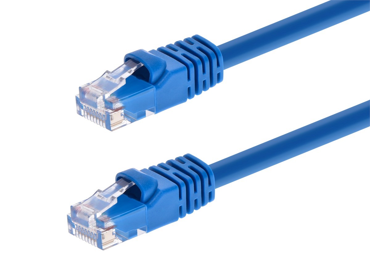 Monoprice Cat6 7ft Blue Patch Cable, UTP, 24AWG, 550MHz, Pure Bare Copper, Snagless RJ45, Fullboot Series Ethernet Cable