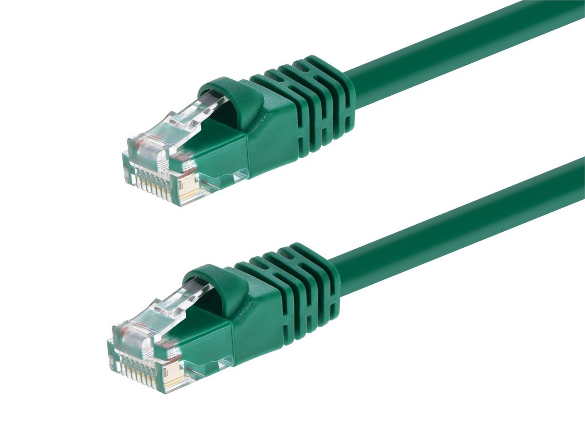 Monoprice Cat5e 1ft Green Patch Cable, UTP, 24AWG, 350MHz, Pure Bare Copper, Snagless RJ45, Fullboot Series Ethernet Cable