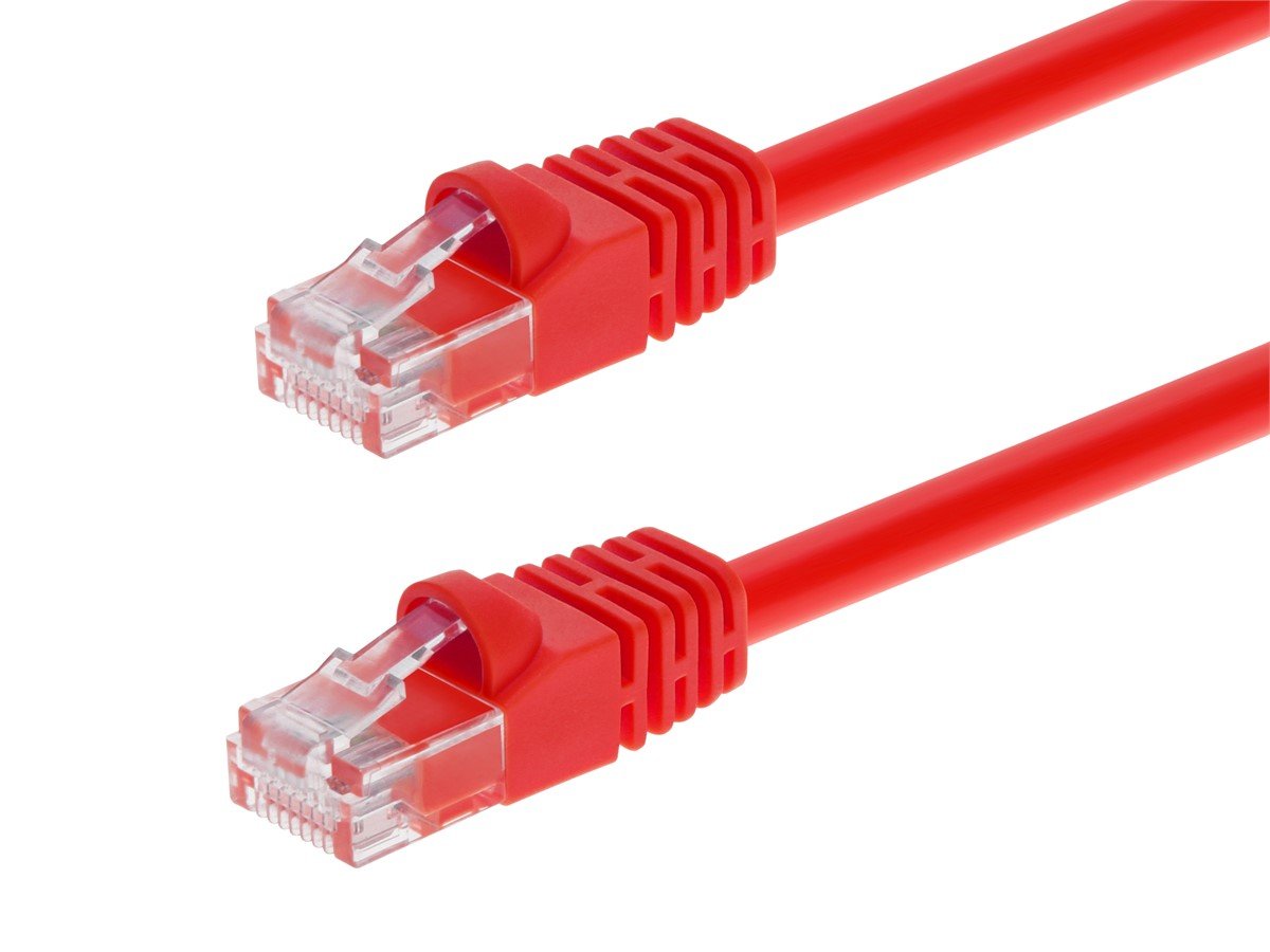 Monoprice Cat5e 1ft Red Patch Cable, UTP, 24AWG, 350MHz, Pure Bare Copper, Snagless RJ45, Fullboot Series Ethernet Cable