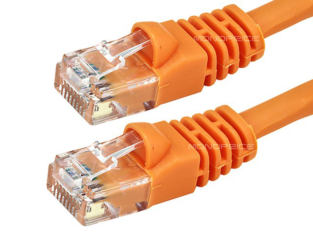 21 Ft Cat5e Ethernet Patch Cable Made in USA, Orange RJ45 Computer Networking Cord