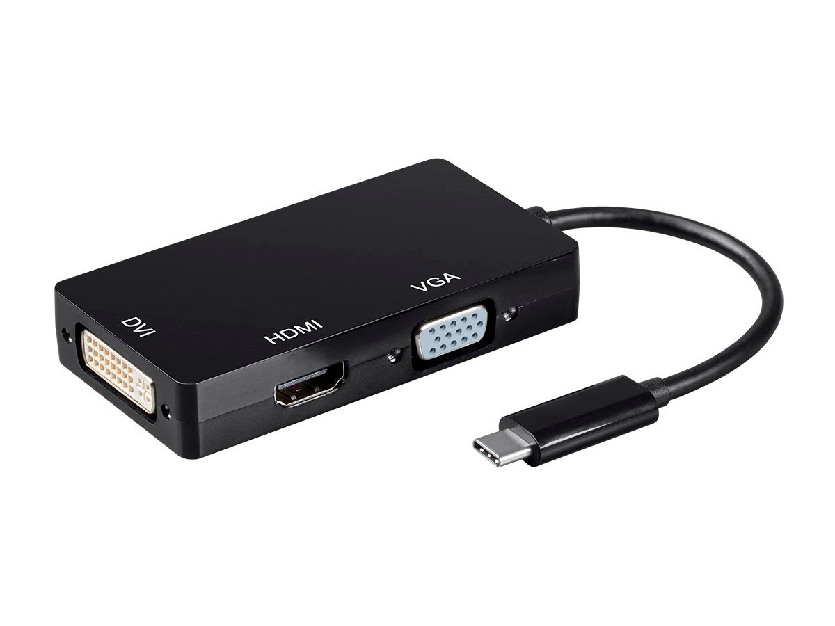 Monoprice USB Type-C to 4K HDMI, Single Link DVI, and VGA Passive Adapter, Black - main image