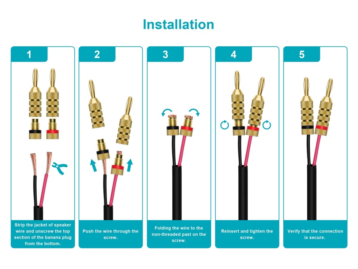 Monoprice High-Quality Gold-Plated Banana Plugs for Speaker Wire