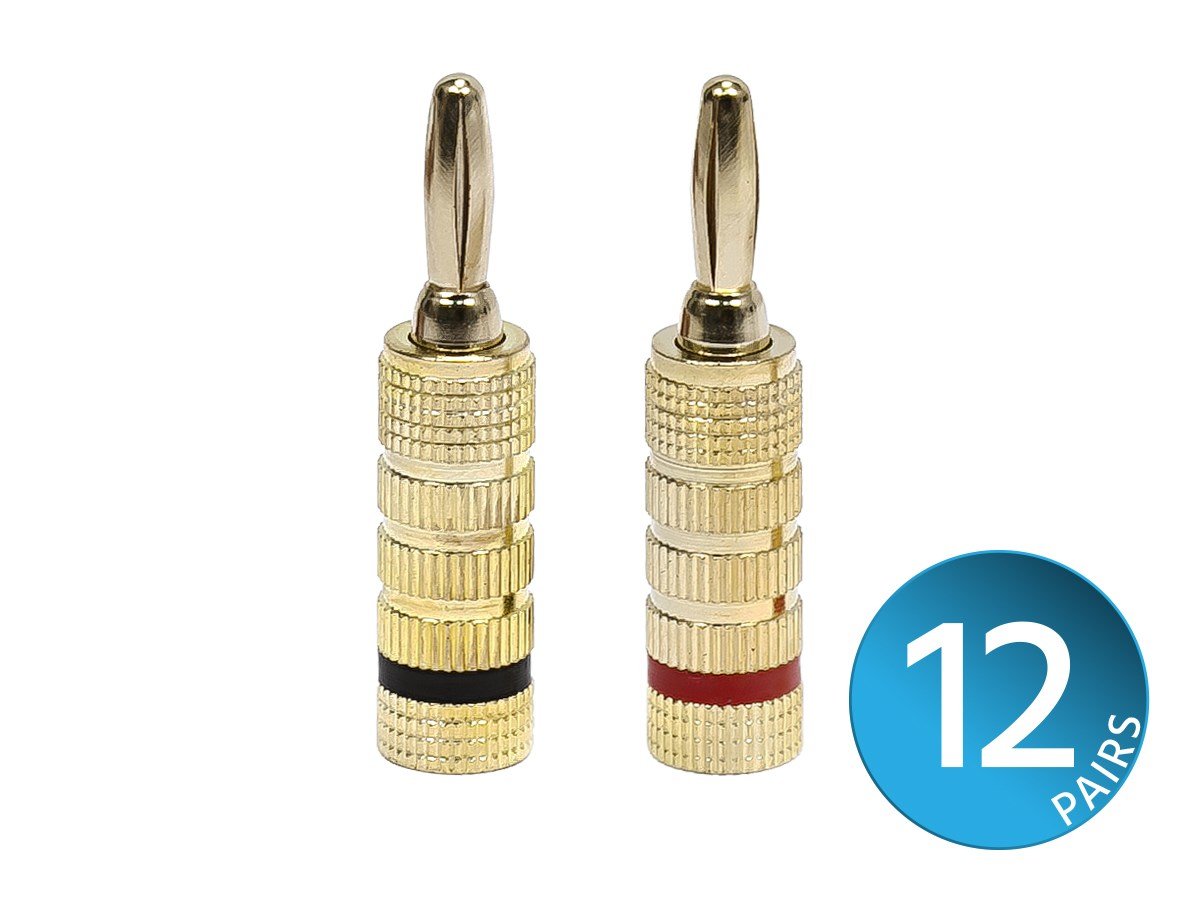 Monoprice 12 PAIRS Of High-Quality Gold Plated Speaker Banana Plugs, Closed Screw Type - main image