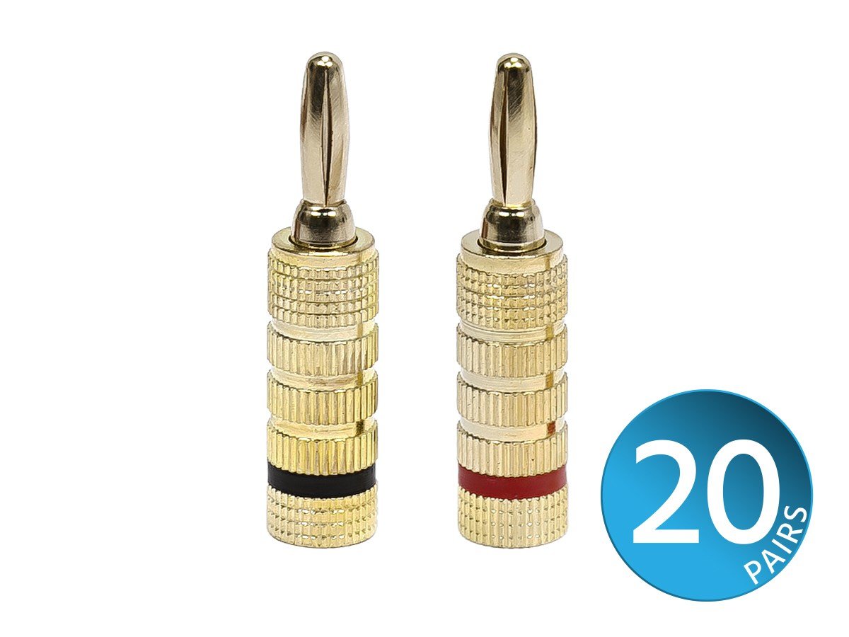 Monoprice 20 PAIRS Of High-Quality Gold Plated Speaker Banana Plugs, Closed Screw Type - main image
