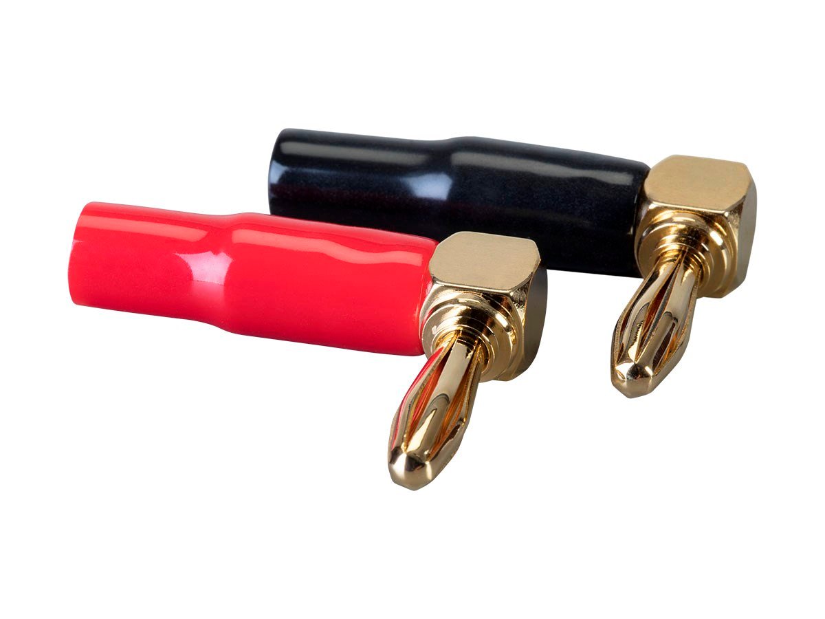 Monoprice 1 Pair Right Angle 24k Gold Plated Banana Speaker Wire Cable Screw Plug Connectors - main image