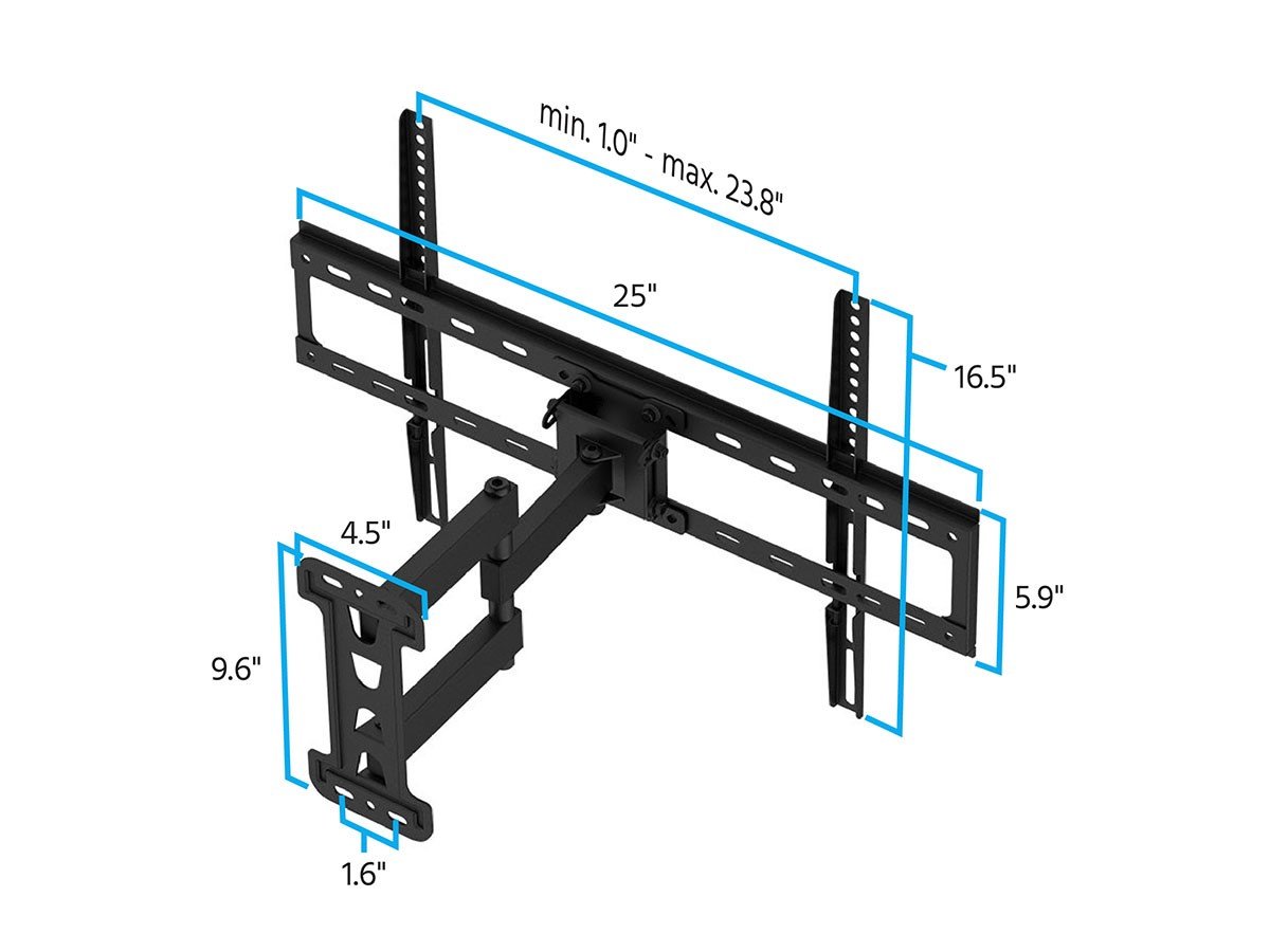 Monoprice EZ Series Full-Motion Articulating TV Wall Mount Bracket - For LED TVs Up to 70in, Max Weight 77 lbs., VESA Patterns Up to 600x400, Rotating