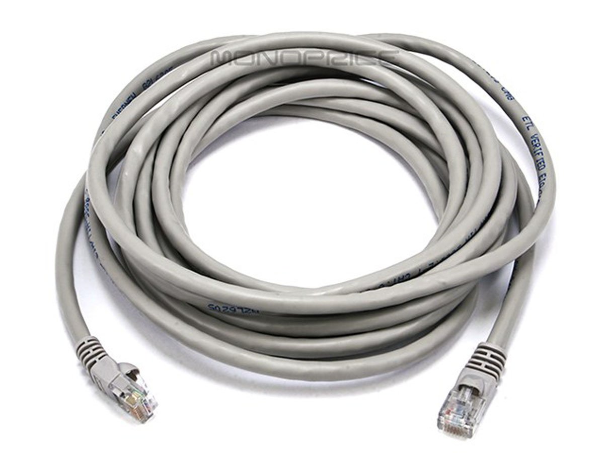 Monoprice Cat6 Ethernet Patch Cable - Snagless RJ45, Stranded, 550MHz, UTP, Pure Bare Copper Wire, Crossover, 24AWG, 14ft, Gray - main image