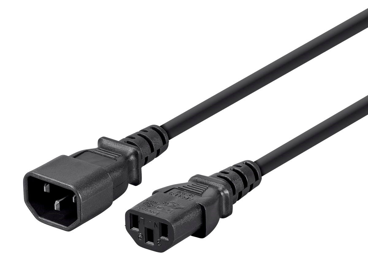 Monoprice Extension Cord - IEC 60320 C14 to IEC 60320 C13, 18AWG, 10A/1250W, 3-Prong, SJT, Black, 2ft - main image