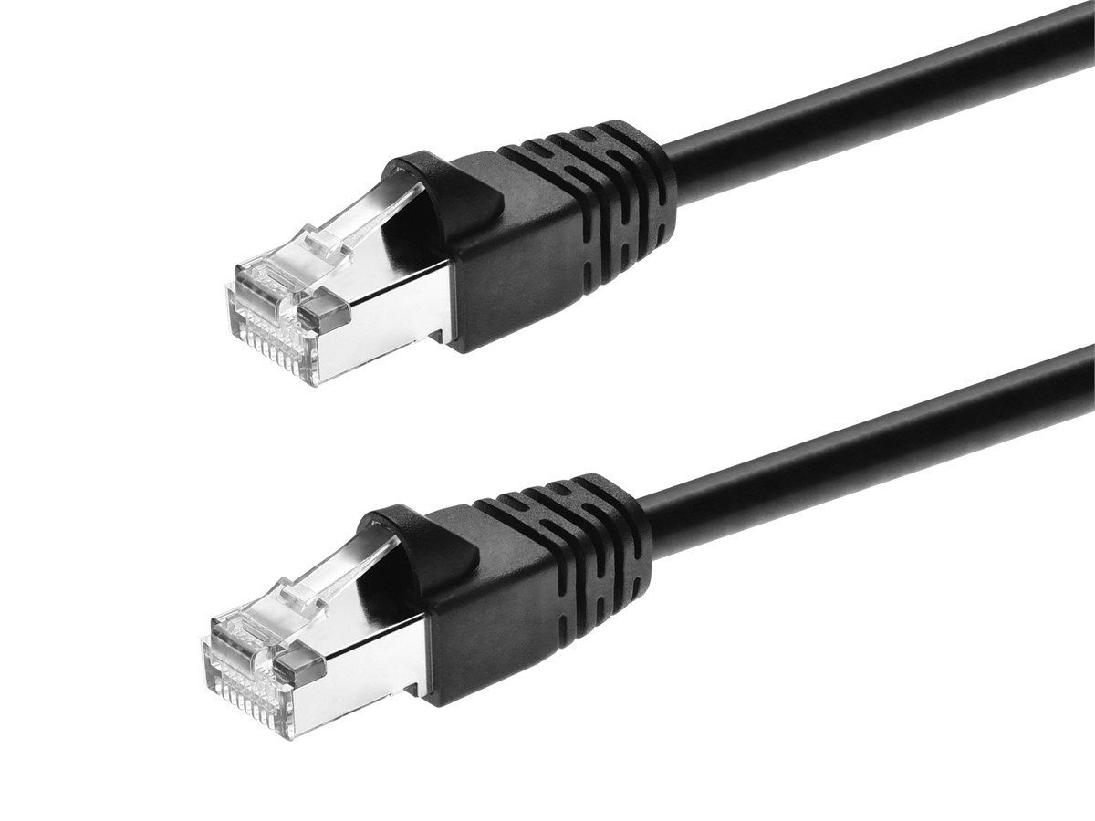 Monoprice Cat6A 6in Black Patch Cable, Double Shielded (S/FTP), 26AWG, 10G, Pure Bare Copper, Snagless RJ45, Fullboot Series Ethernet Cable - main image