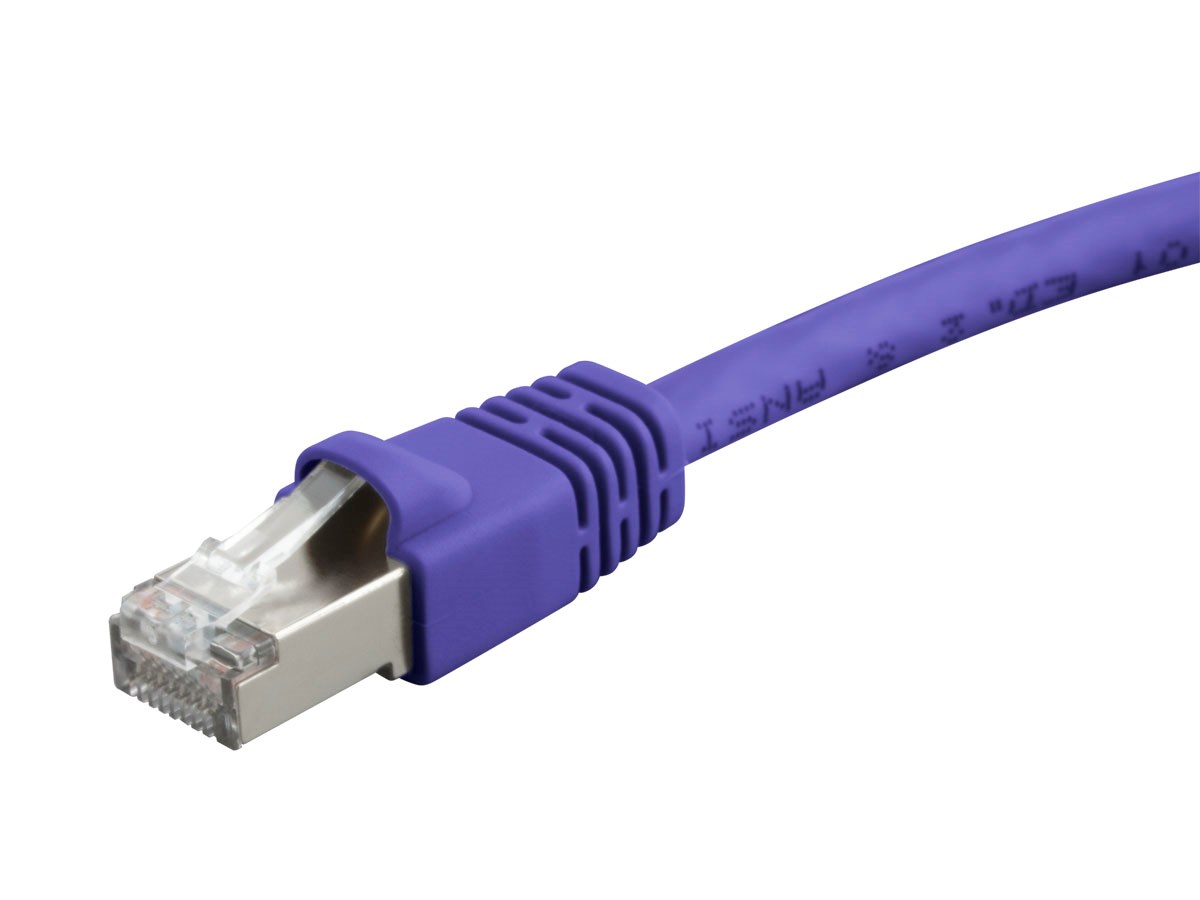Monoprice Cat6A Ethernet Patch Cable - Snagless RJ45, 550MHz, STP, Pure Bare Copper Wire, 10G, 26AWG, 0.5ft, Purple - main image