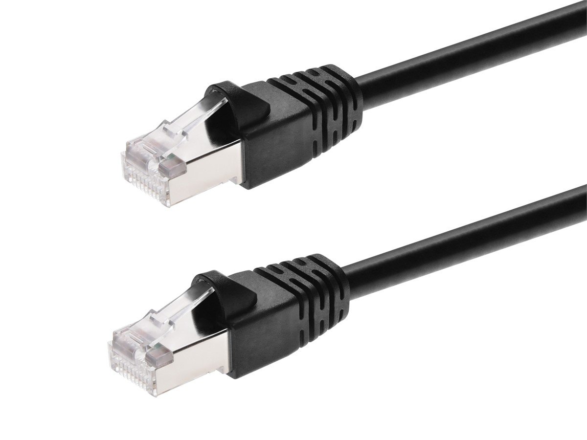 Monoprice Cat6A 20ft Black Patch Cable,  Double Shielded (S/FTP), 26AWG, 10G, Pure Bare Copper, Snagless RJ45, Fullboot Series Ethernet Cable