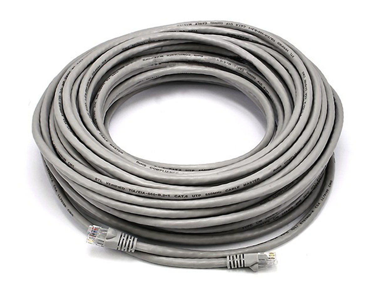Monoprice Cat6 Ethernet Patch Cable - Snagless RJ45, Stranded, 550MHz, UTP, Pure Bare Copper Wire, 24AWG, 75ft, Gray - main image