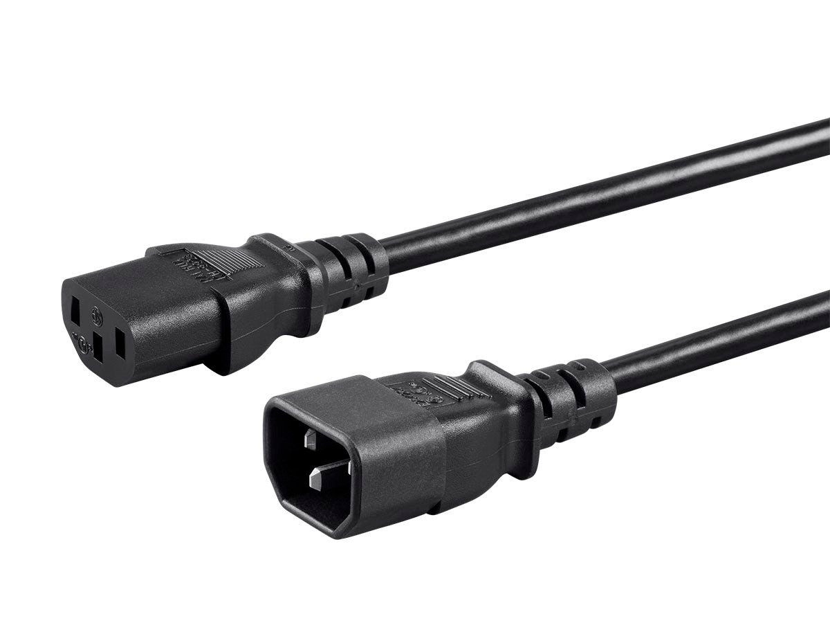 Monoprice Extension Cord - IEC 60320 C14 To IEC 60320 C13, 16AWG, 13A/1625W, 3-Prong, SJT, Black, 4ft
