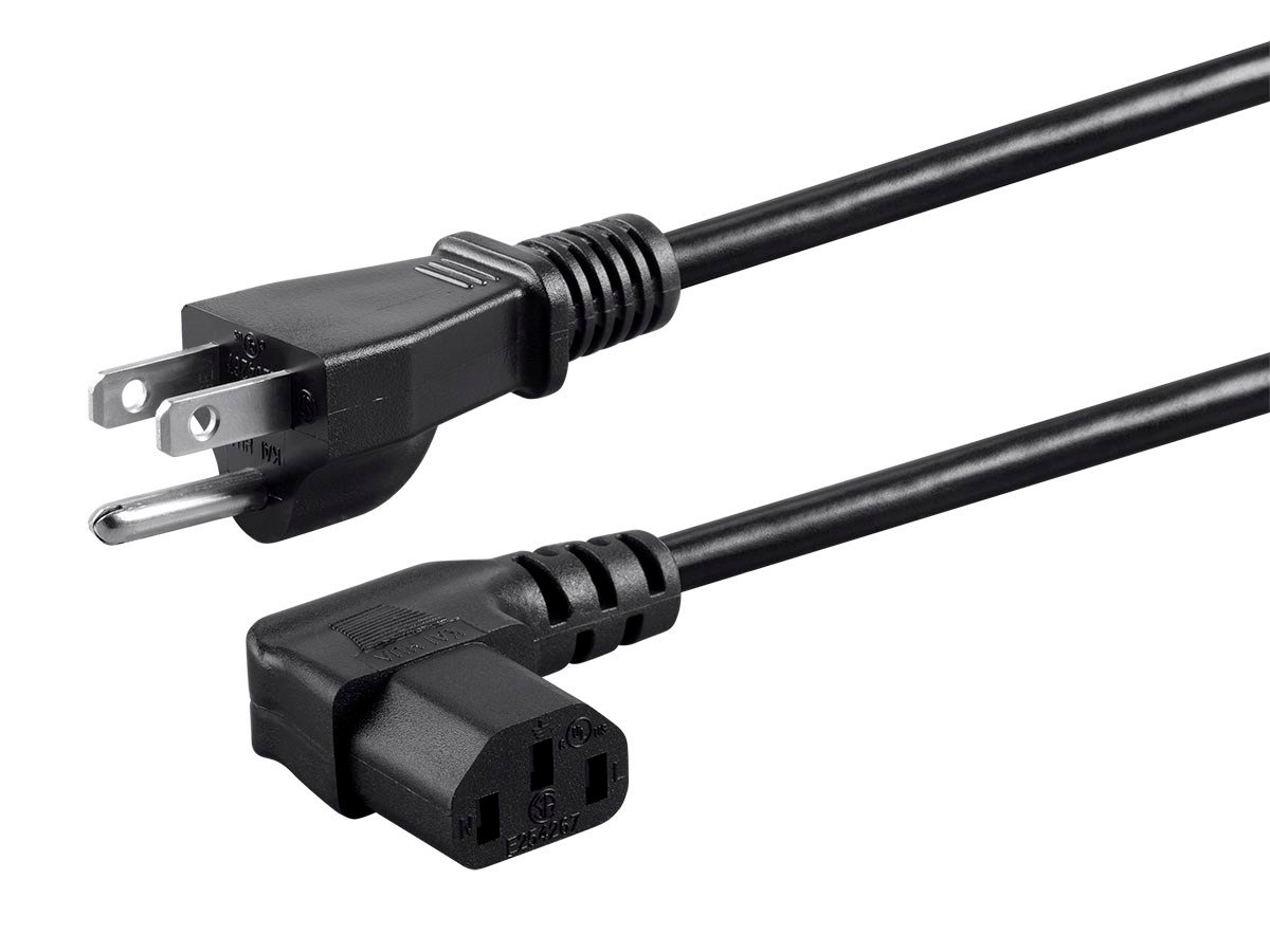 Monoprice Left Angle Power Cord - NEMA 5-15P to Left Angle IEC 60320 C13, 18AWG, 10A/1250W, SVT, 125V, Black, 6ft - main image