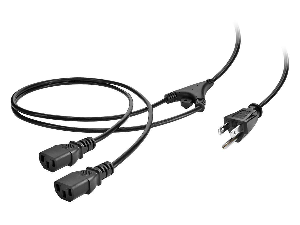 Monoprice Power Cord Splitter - NEMA 5-15P to 2x IEC 60320 C13, 18AWG, 10A/1250W, SVT, Black, 6ft - main image