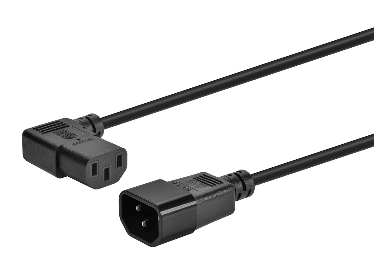 Monoprice Right Angle Extension Cable - IEC 60320 C14 to Right Angle IEC 60320 C13, 18AWG, 10A/1250W, SVT, 100-250V, Black, 2ft - main image