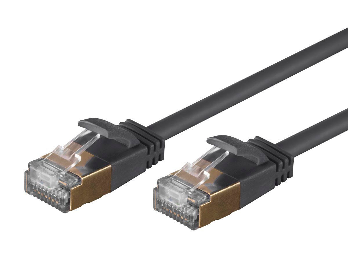 Monoprice Cat6A 1ft Black Patch Cable,  Double Shielded (S/FTP), 36AWG, 10G, Pure Bare Copper, Snagless RJ45, SlimRun Series Ethernet Cable