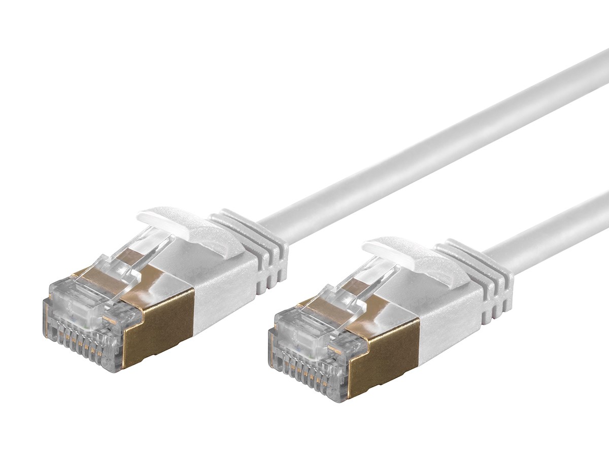 Monoprice SlimRun Cat6A Ethernet Patch Cable - Snagless RJ45, Stranded, S/STP, Pure Bare Copper Wire, 36AWG, 1ft, White - main image